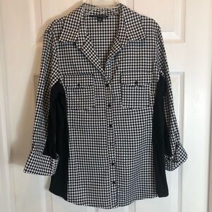 Zac & Rachel Black Houndstooth Button Up 3/4 Sleeve Blouse  Size L